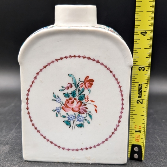 c18th Century Chinese Export Hand Painted Floral Red Roses Blue Daisy Tea Caddy - Picture 10 of 13